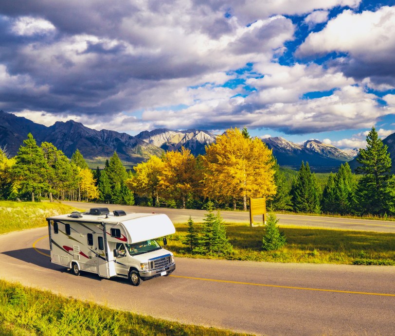 Rv traveling sunny day