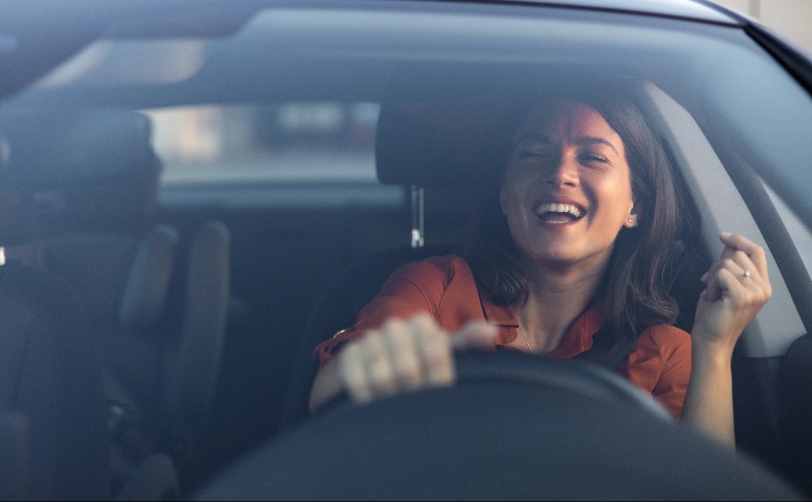 Woman driving car