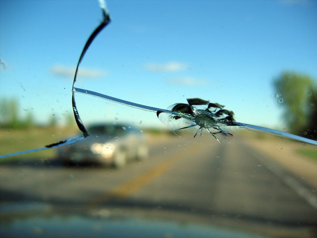 Cracked windshield compressed